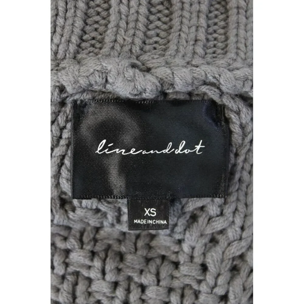 Line And Dot Womens Chunky Knit Crew Neck Fringe Cropped Sweater Gray Cotton XS